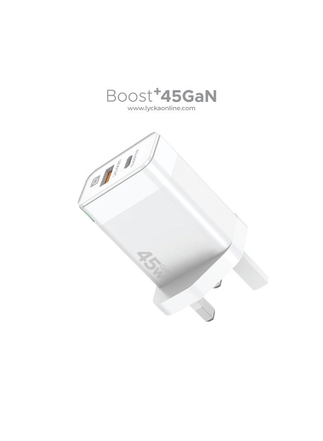 Lycka Boost +45GaN Fast Wall Charger with 45W Power Delivery and USB-C to USB-C Cable – Black - Image 1